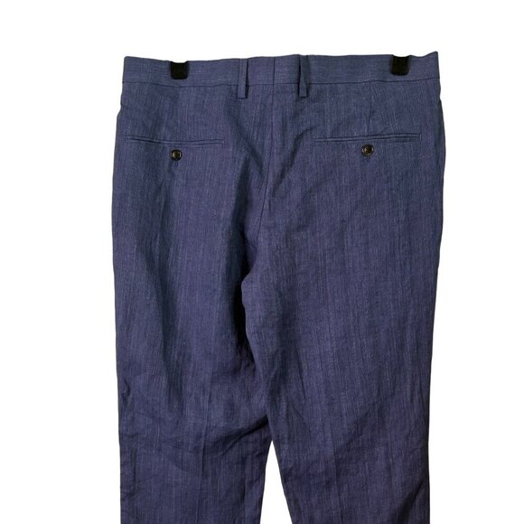 H&M Men's 100% Linen Slim Fit Navy Blue Dress Pants Trousers Size 34 33" Inseam - Picture 8 of 10